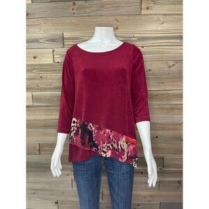 Chicos Travelers 3/4 Sleeve Shirt 1P 8P 10P Medium Petite MP Maroon Stretch